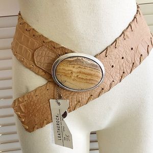 vintage 1980s belt LeatheRock San Diego w/picture jasper belt buckle 38 TAG ON